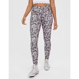 OFFLINE by Aerie Real Me Leggings S Crossover Stretch High Waist Black Floral B9